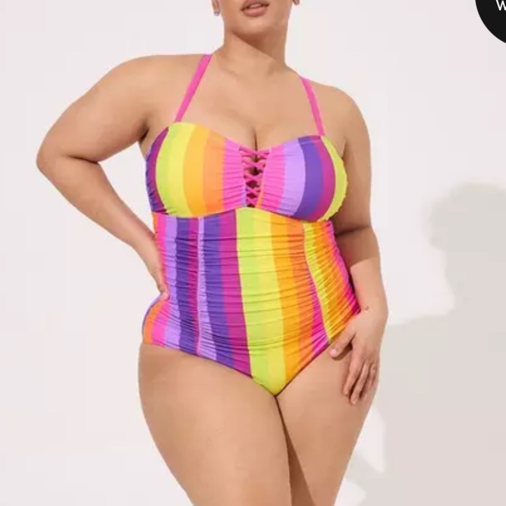 Torrid Slim Fix Wireless Lattice Front One Piece Swimsuit Bright Rainbow -Size 0 - Picture 6 of 7